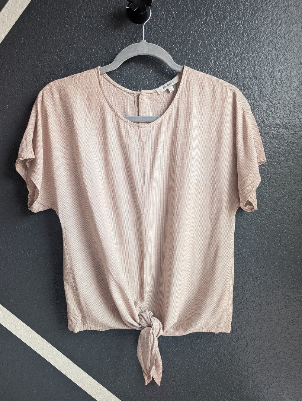 Madewell Blush Thin Striped Soft Tie-Front Top